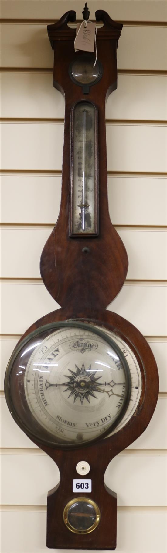 An early 19th century mahogany wheel barometer, 100cm
